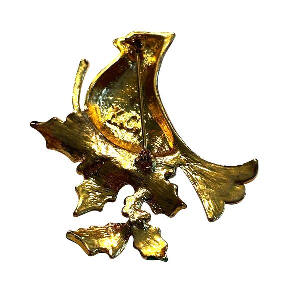 Vintage Christmas brooch festive red enamel Cardinal holiday pin KC hallmark - Picture 6 of 8